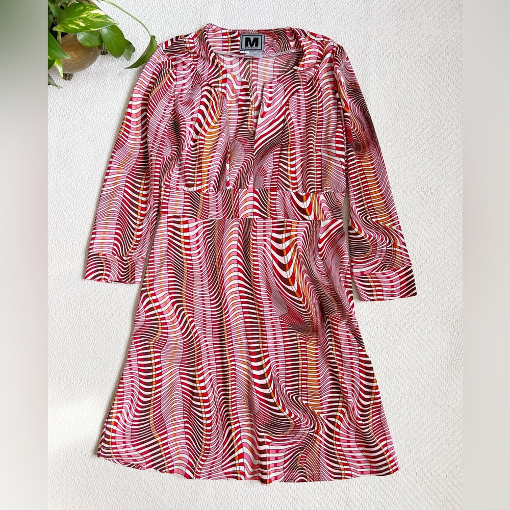 90s Vintage Retro Psychedelic Abstract Print Red Mini Dress